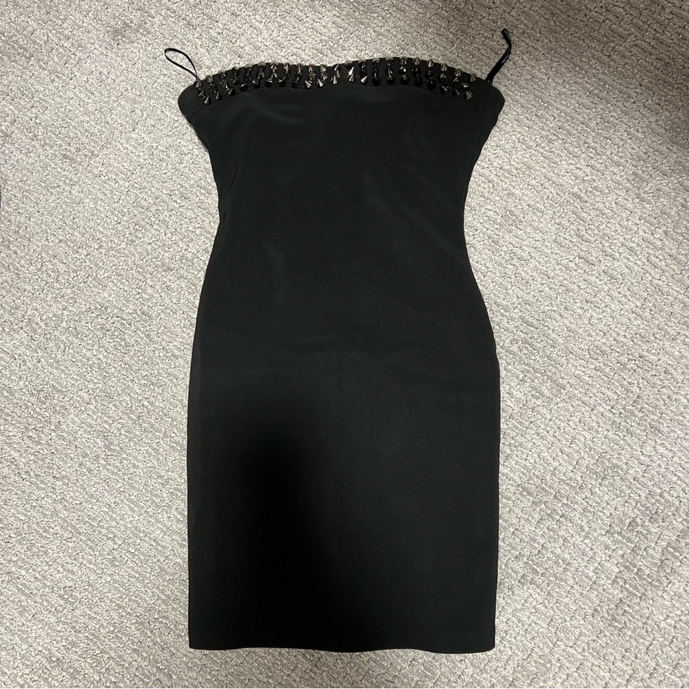 black spiked strapless dress